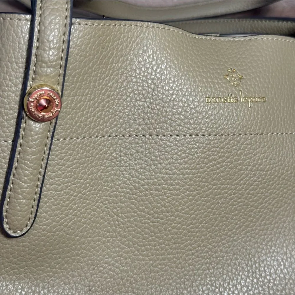 Nanette Lepore Sage Green Leather Shoulder Bag Tote Purse